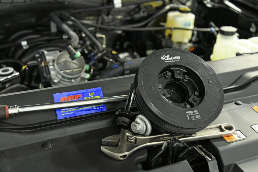 Fluidampr performance damper for Ford 7.3L Godzilla engine.