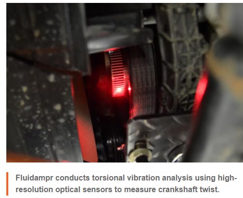 [PHOTO] Fluidampr conducts torsional vibration analysis using high-resolution optical sensors to measure crankshaft twist.