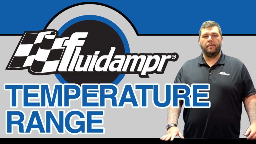 A man in a blue shirt is standing in front of a blue background with the words fliudamr temperature range.